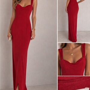 Oh Polly Red Cowl Neck Maxi Dress